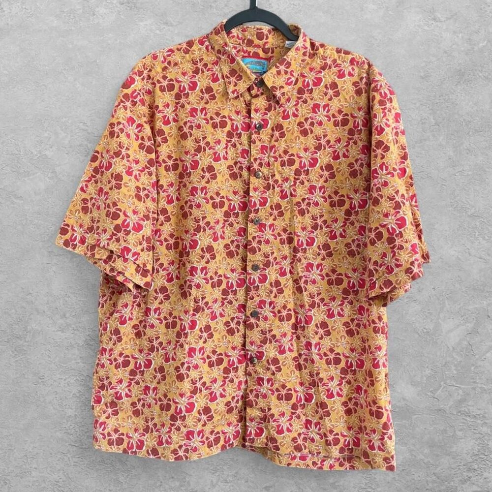 VTG Joe Kealoha Reyn Spooner Orange Red Hibiscus Hawaiian Shirt XL